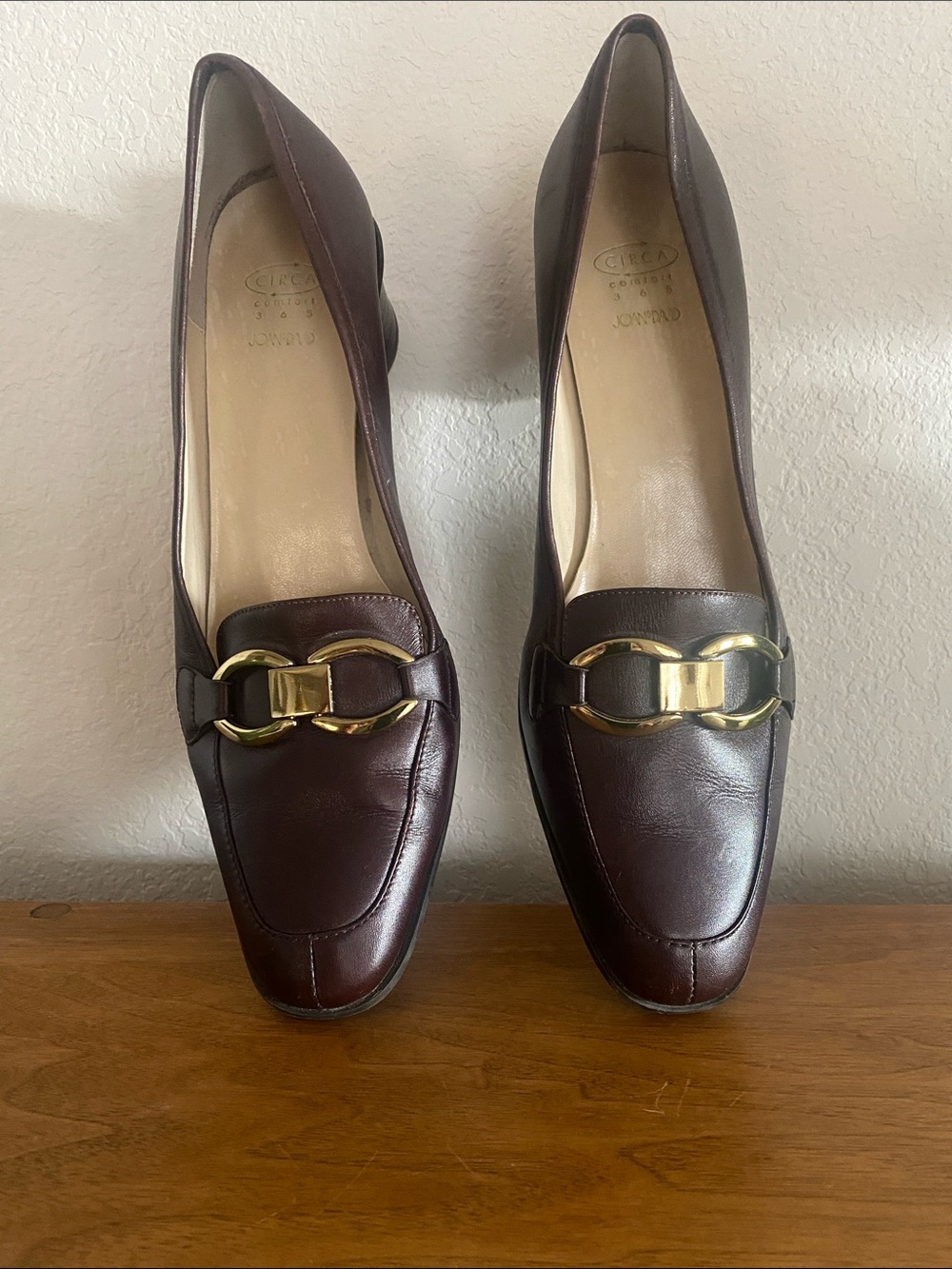 Joan & David Dark Brown Leather Loafers with Gold Hardware
